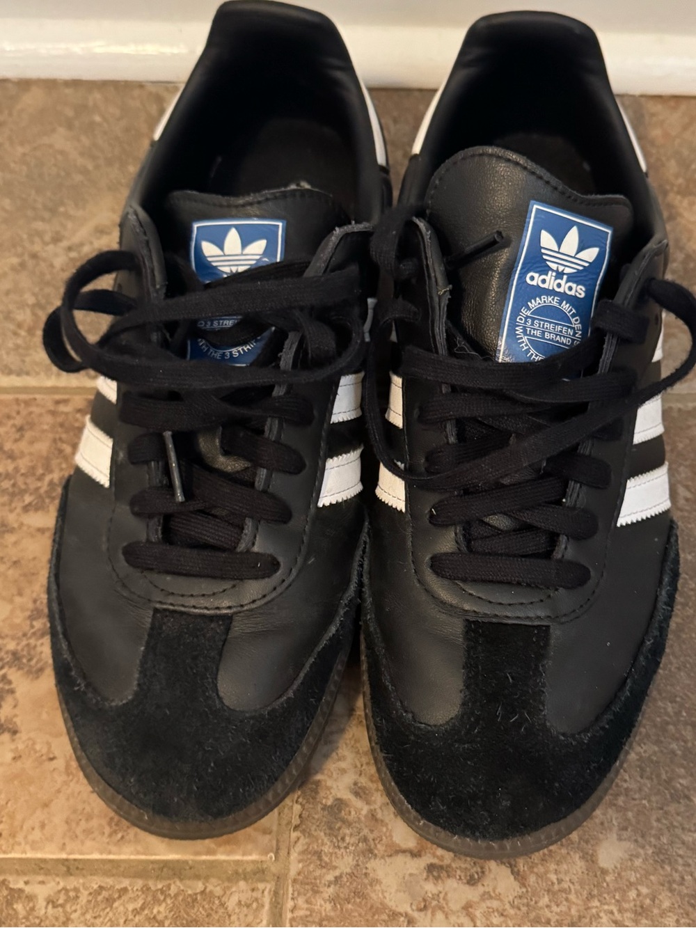 adidas Men’s Black Sneakers with White Stripes